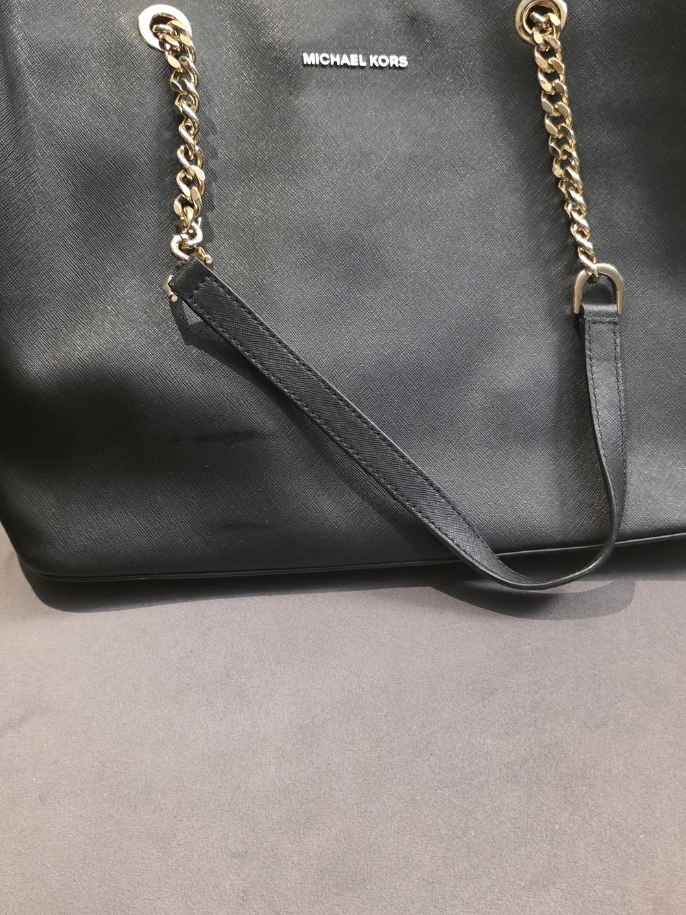 Michael Kors Black Tote with Gold Chain Handles